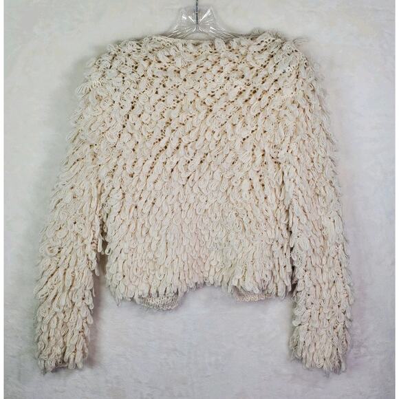 Mudd Cream Shaggy Cropped Cardigan Sweater Jacket Women Size Small Boho Knit - Picture 5 of 7